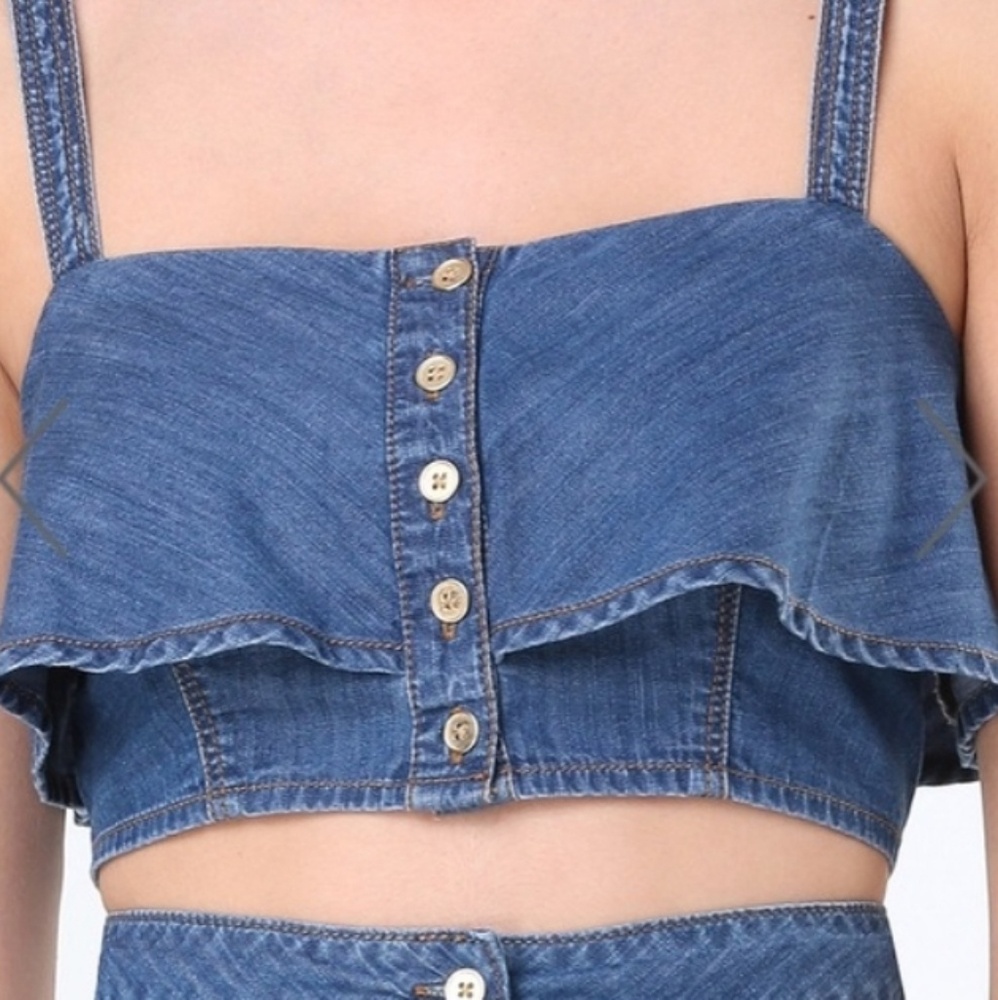 Denim bebe Crop Jean Bra Button Front Bralette - Picture 3 of 6